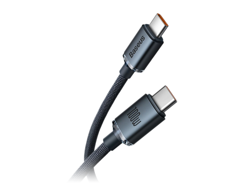 BASEUS USB-C-kábel a USB-C Crystal Shine, 100W, 2m, fekete